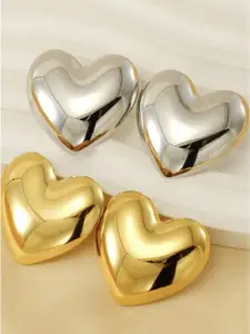 V FASHION JEWELLERY Set Of 2 Stainless Steel Heart Shaped Studs