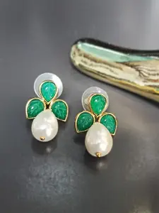 Adwitiya Collection Gold-Plated Pearls Beaded Floral Shaped Drop Earrings