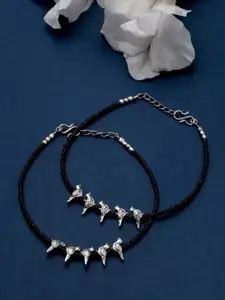 HIGH TRENDZ Silver-Plated Artificial Beaded Anklets