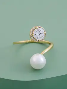 Kushal's Fashion Jewellery Gold-Plated Zircon-Studded & Beaded Finger Ring