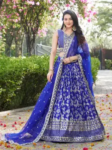 DIVASTRI Embroidered Sequinned Silk Semi-Stitched Lehenga & Unstitched Blouse With Dupatta