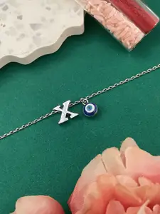 Digital Dress Room Silver Plated X Alphabet Evil Eye Wraparound Rakhi Bracelet