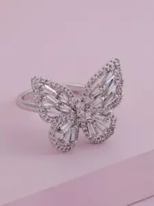 Kushal's Fashion Jewellery Rhodium-Plated Zircon-Studded Finger Ring