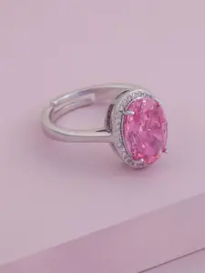 Kushal's Fashion Jewellery Rhodium-Plated Zircon-Studded Finger Ring