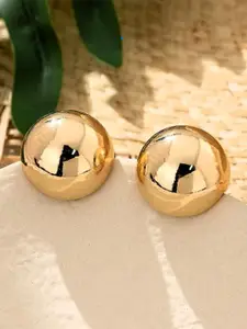 V FASHION JEWELLERY Stainless Steel Gold-Plated Circular Shaped Studs