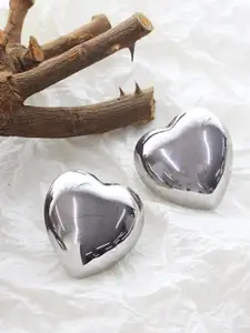 V FASHION JEWELLERY Stainless Steel Silver-Plated Big Heart Heart Shaped Studs