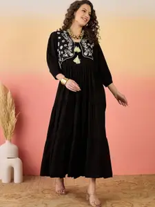 Stylum Women Embroidered Fit-Flare Maxi Dress