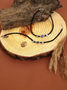 HIGH TRENDZ Silver-Plated Artificial Beaded Evil Eye Anklets