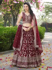 DIVASTRI Embroidered Sequinned Silk Semi-Stitched Lehenga & Unstitched Blouse With Dupatta