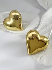 V FASHION JEWELLERY Stainless Steel Gold-Plated Heart Shaped Studs