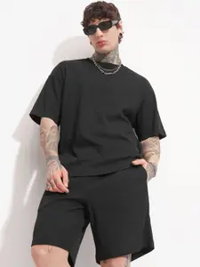 HIGHLANDER Self Design Oversized-Fit T-Shirt With Shorts Co-Ords
