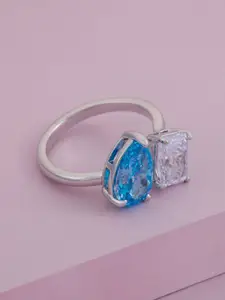 Kushal's Fashion Jewellery Rhodium-Plated Zircon-Studded Finger Ring