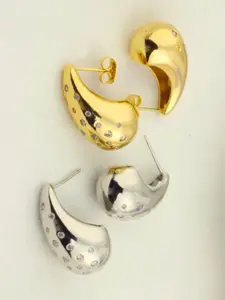 V FASHION JEWELLERY Set Of 2 Stainless Steel Teardrop Shaped Studs