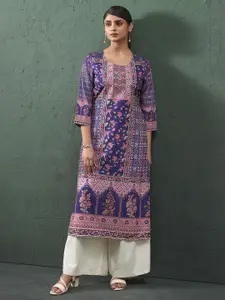 Anouk Floral Printed Round Neck Pure Cotton Straight Kurta