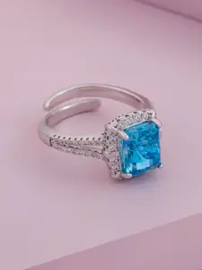 Kushal's Fashion Jewellery Rhodium-Plated Zircon-Studded Finger Ring
