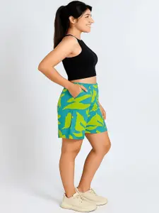 GAB Women Abstract Printed Regular Fit High-Rise Cotton Shorts