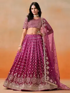 DIVASTRI Embroidered Sequinned Semi-Stitched Lehenga With Unstitched Blouse & Dupatta