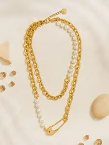 Adwitiya Collection 24CT Gold-Plated Pearls Beaded Layered Statement Necklace