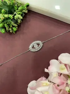 Digital Dress Room Silver-Plated AD Studded Evil Eye Pendant Lumba Rakhi