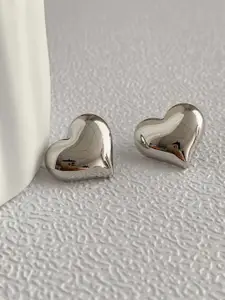 V FASHION JEWELLERY Stainless Steel Silver-Plated Heart Shaped Studs