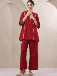 JISORA Printed V Neck Top With Trousers Co-Ords Set