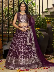 DIVASTRI Embroidered Sequinned Semi-Stitched Lehenga & Unstitched Blouse With Dupatta