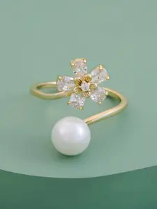 Kushal's Fashion Jewellery Gold-Plated Zircon-Studded & Beaded Finger Ring