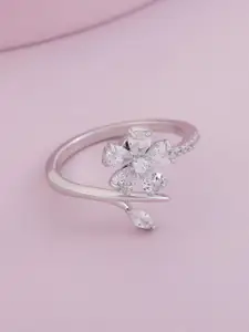 Kushal's Fashion Jewellery Rhodium-Plated Zircon-Studded Finger Ring