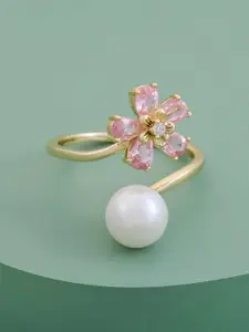 Kushal's Fashion Jewellery Gold-Plated Zircon-Studded & Beaded Finger Ring