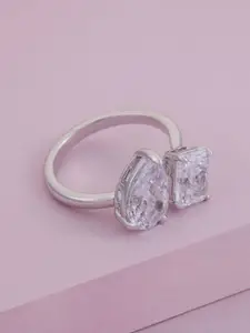 Kushal's Fashion Jewellery Rhodium-Plated Zircon-Studded Finger Ring