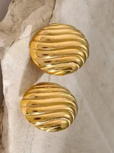 V FASHION JEWELLERY Stainless Steel Gold-Plated Oval Shaped Studs