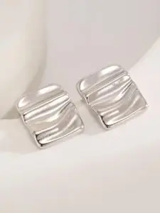 V FASHION JEWELLERY Stainless Steel Silver-Plated Square Shaped Studs