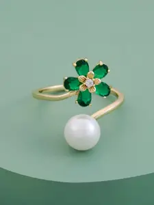 Kushal's Fashion Jewellery Gold-Plated Zircon-Studded & Beaded Finger Ring