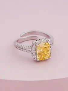 Kushal's Fashion Jewellery Rhodium-Plated Zircon-Studded Finger Ring