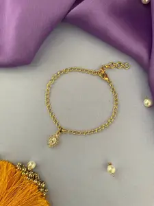 Digital Dress Room Gold-Plated American Diamond Studded Flower Pendant Lumba Rakhi