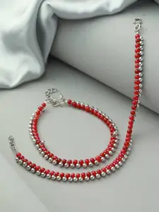 HIGH TRENDZ Silver-Plated Artificial Beaded Anklets