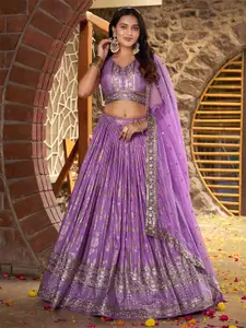DIVASTRI Embroidered Sequinned Silk Semi-Stitched Lehenga & Unstitched Blouse With Dupatta
