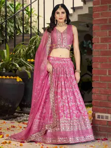 DIVASTRI Embroidered Sequinned Silk Semi-Stitched Lehenga & Unstitched Blouse With Dupatta