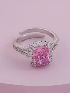 Kushal's Fashion Jewellery Rhodium-Plated Zircon-Studded Finger Ring