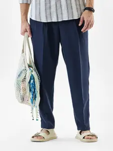 Snitch Men Navy Blue Mid-Rise Regular Fit Trouser