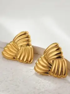 V FASHION JEWELLERY Stainless Steel Gold-Plated Triangular Shaped Studs