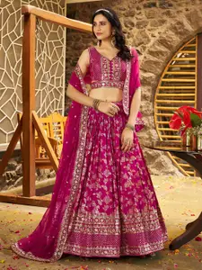 DIVASTRI Embroidered Sequinned Silk Semi-Stitched Lehenga & Unstitched Blouse With Dupatta