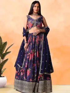 DIVASTRI Embroidered Sequinned Semi-Stitched Lehenga & Unstitched Blouse With Dupatta