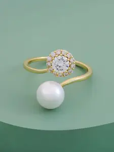 Kushal's Fashion Jewellery Gold-Plated Zircon-Studded & Beaded Finger Ring