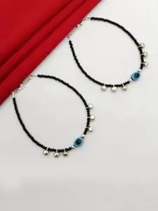 HIGH TRENDZ Silver-Plated Artificial Beaded Evil Eye Anklets