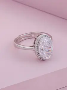 Kushal's Fashion Jewellery Rhodium-Plated Zircon-Studded Finger Ring