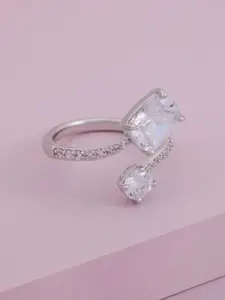 Kushal's Fashion Jewellery Rhodium-Plated Zircon-Studded Finger Ring