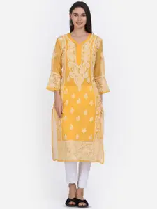PARAMOUNT CHIKAN Women Ethnic Motif Embroidered Lucknowi Chikankari Georgette Kurta