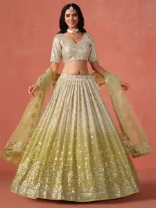 DIVASTRI Embroidered Sequinned Georgette Semi-Stitched Lehenga & Blouse With Dupatta