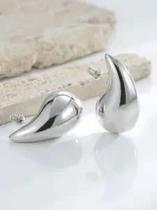 V FASHION JEWELLERY Stainless Steel Silver-Plated Teardrop Shaped Drop Earrings